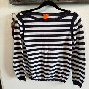 Joe Fresh Women's Navy and White Striped Crew Neck Sweater